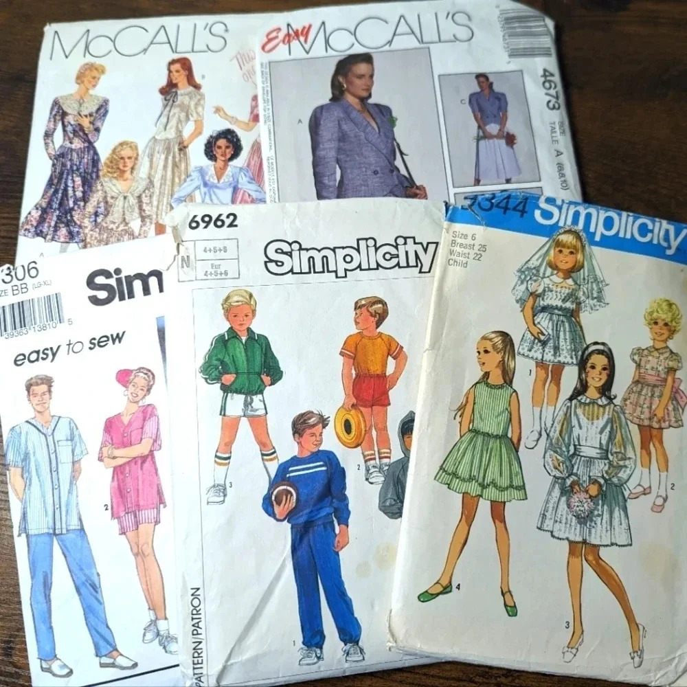 Vintage Sewing Patterns Bundle of 5- 80s - Girls Boys Women- McCalls Simplicity